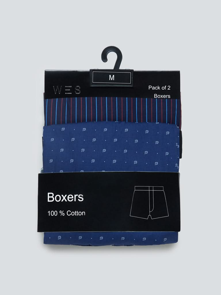 WES Lounge Blue Relaxed Fit Boxers Set Of Two