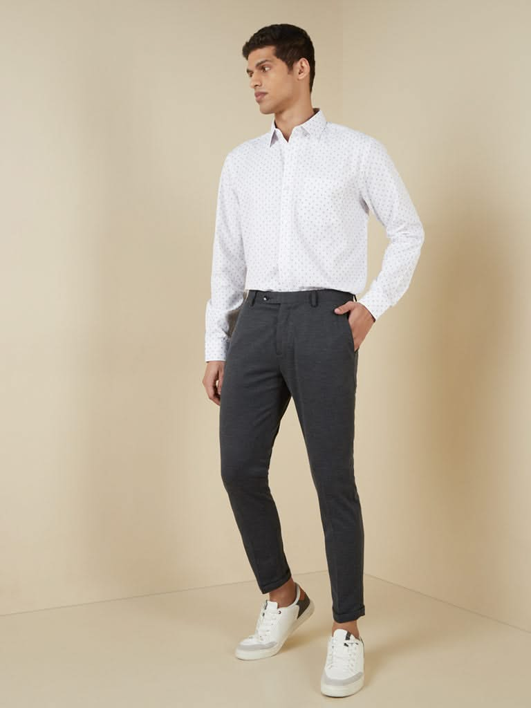 WES Formals White Printed Relaxed-Fit Shirt