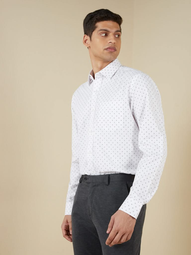 WES Formals White Printed Relaxed-Fit Shirt