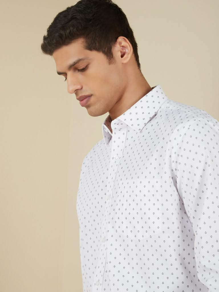 WES Formals White Printed Relaxed-Fit Shirt