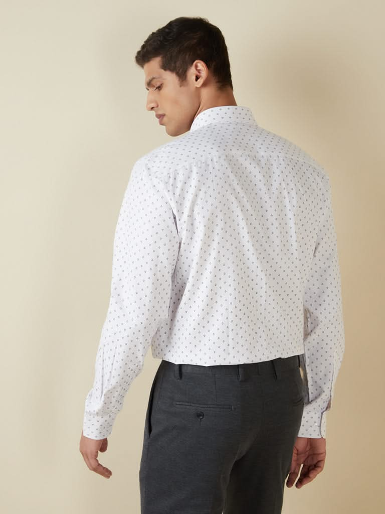 WES Formals White Printed Relaxed-Fit Shirt