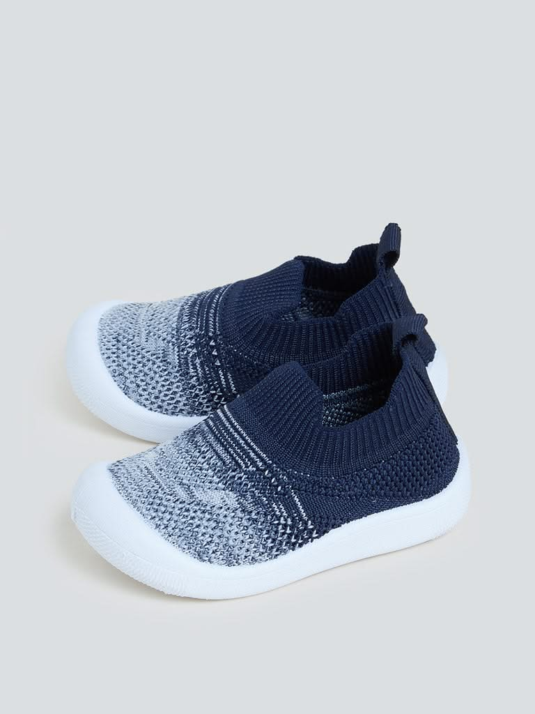 Yellow Kids Navy Knit Textured Shoes