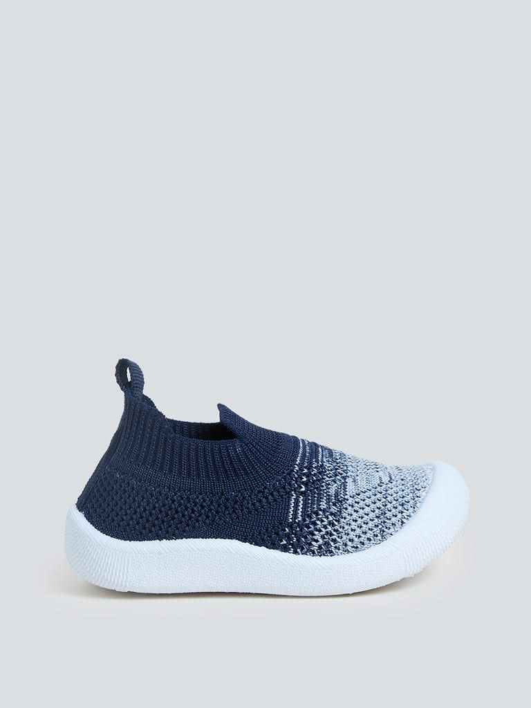 Yellow Kids Navy Knit Textured Shoes