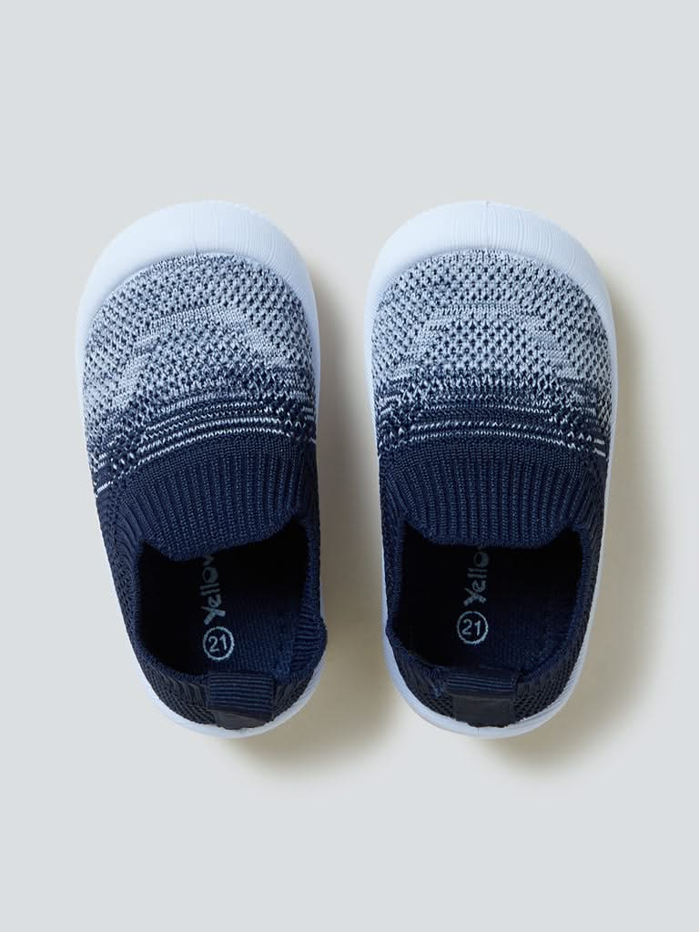 Yellow Kids Navy Knit Textured Shoes