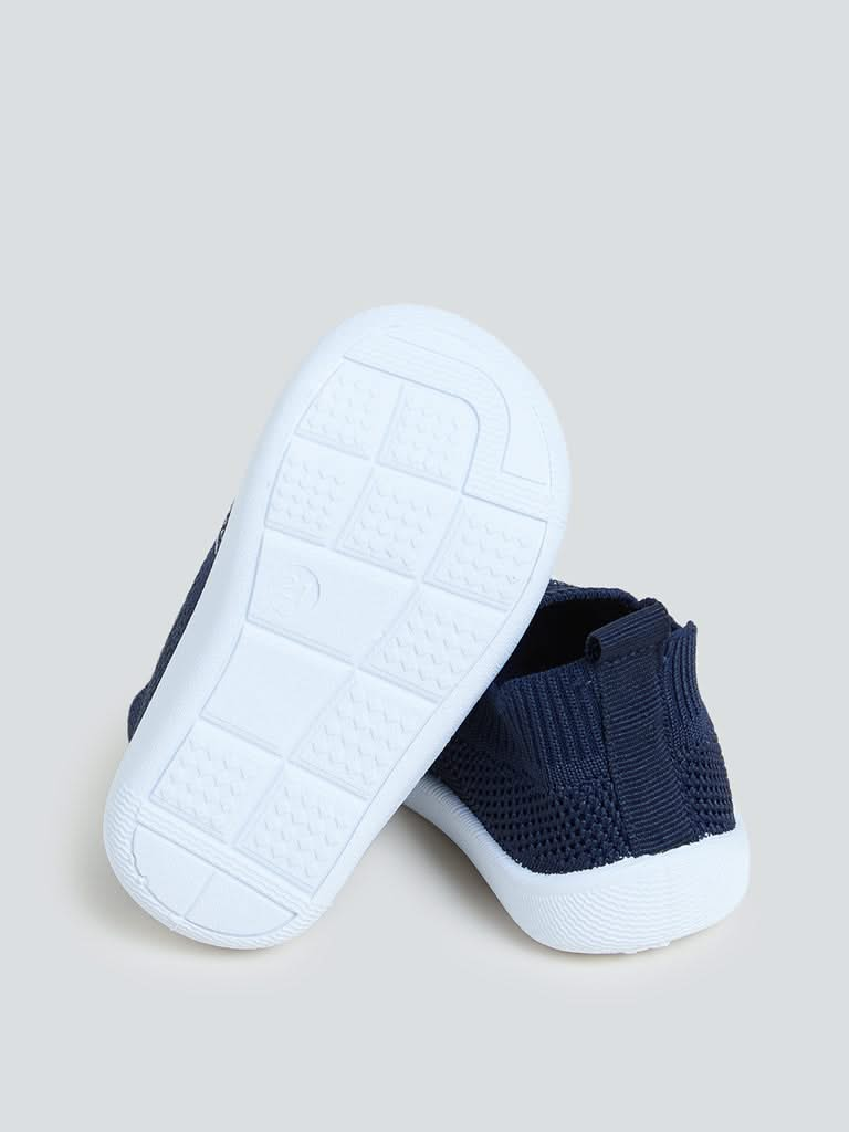 Yellow Kids Navy Knit Textured Shoes