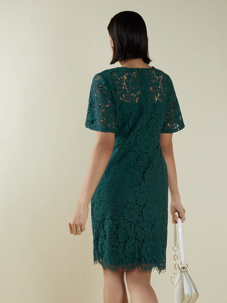 Wardrobe Bottle Green Lace Design Dress