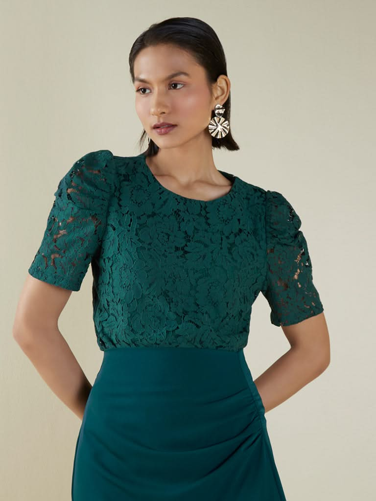 Wardrobe Bottle Green Lace Design Top