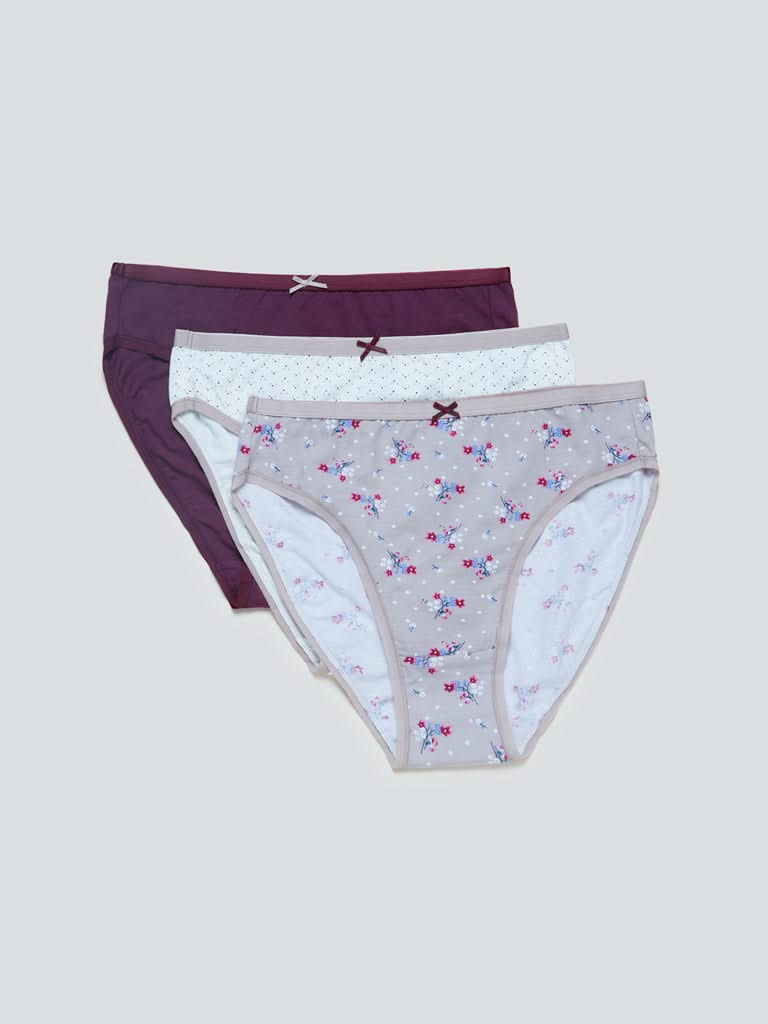 Wunderlove Burgundy Hi-Leg Briefs Pack of Three