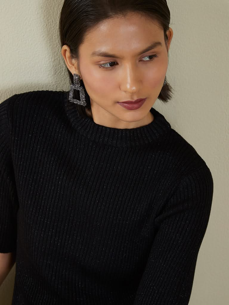 Wardrobe Black Ribbed Crewneck Top