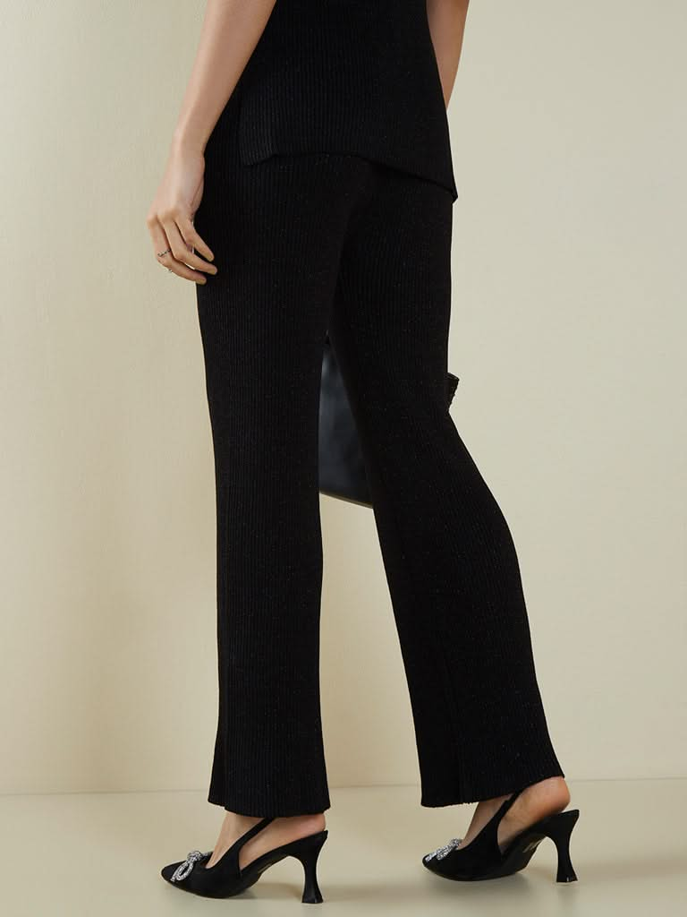 Wardrobe Black Rib Flared Trousers