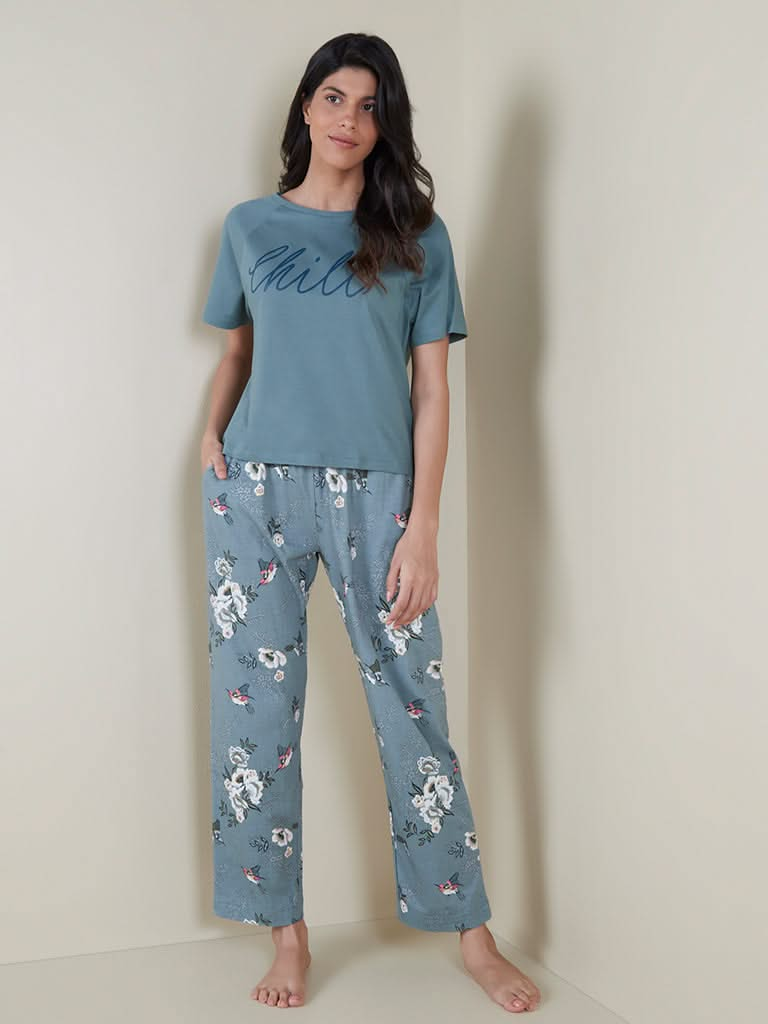 Wunderlove Green Floral Patterned Pyjamas