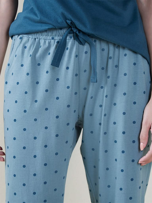 Wunderlove Light Teal Polka Dotted Pyjamas