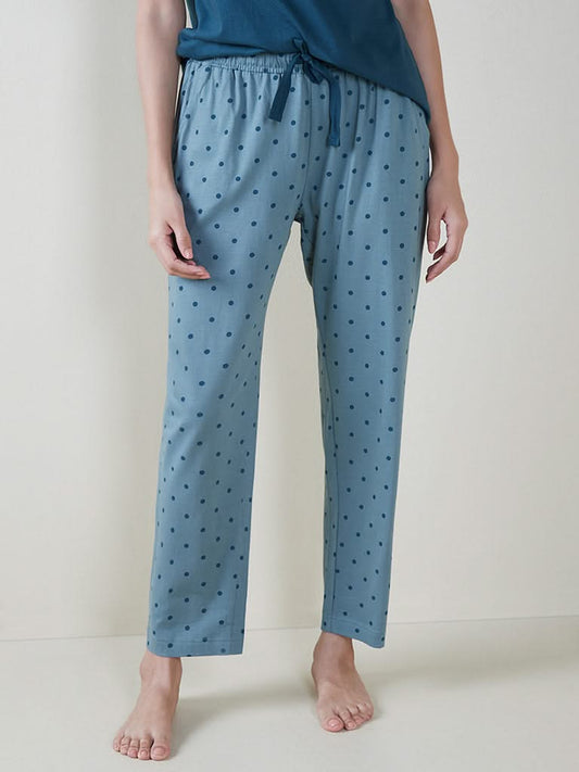 Wunderlove Light Teal Polka Dotted Pyjamas