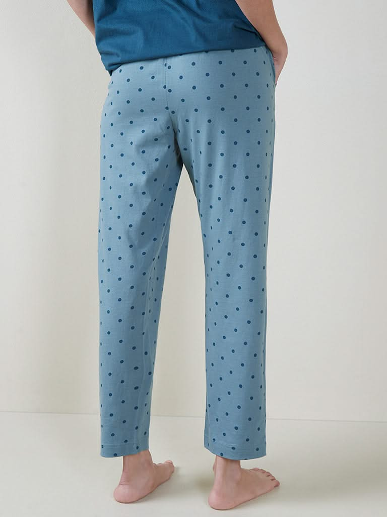 Wunderlove Light Teal Polka Dotted Pyjamas