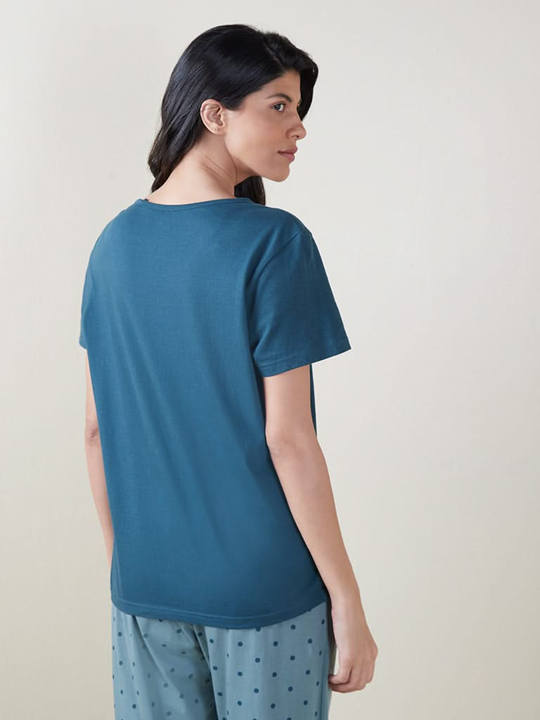 Wunderlove Teal Text Printed T-Shirt