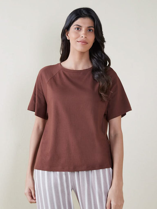 Wunderlove Brown Raglan-Sleeved T-Shirt