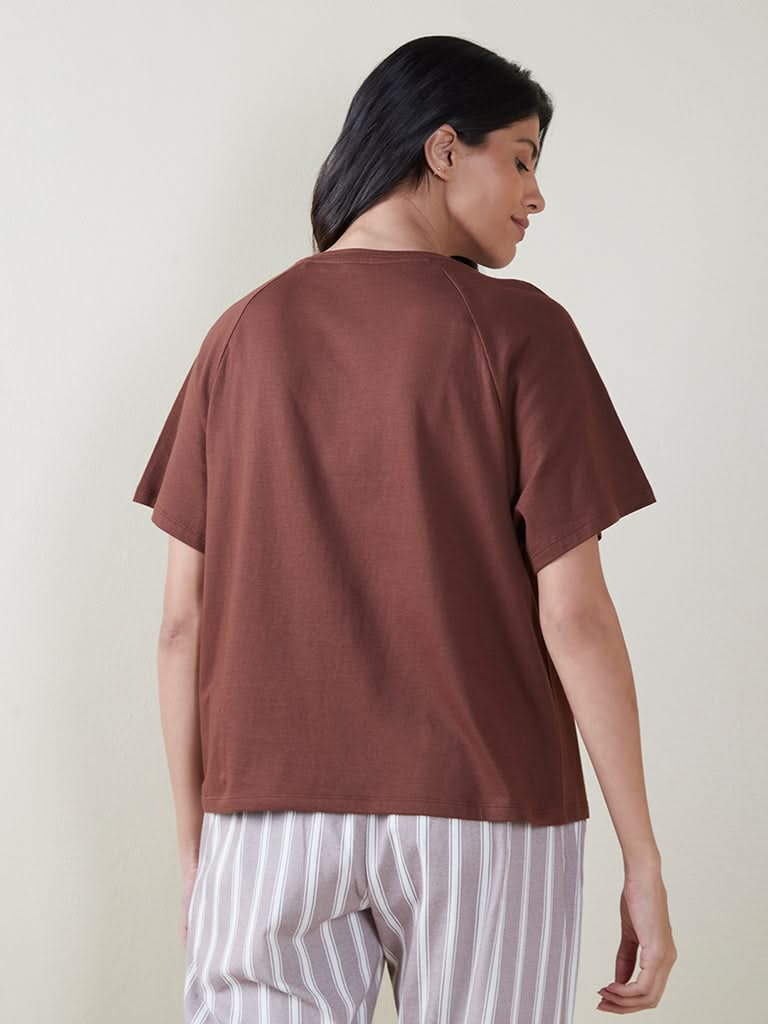 Wunderlove Brown Raglan-Sleeved T-Shirt