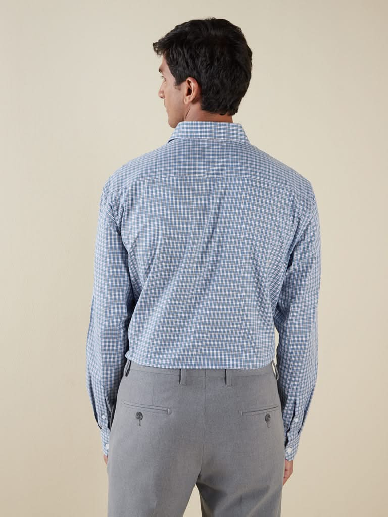 WES Formals  Blue Checkered Relaxed-Fit Shirt