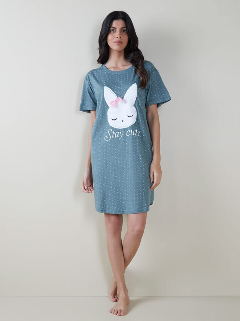 Wunderlove Green Bunny Design Nightdress