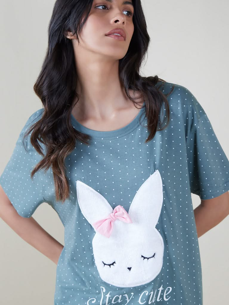 Wunderlove Green Bunny Design Nightdress