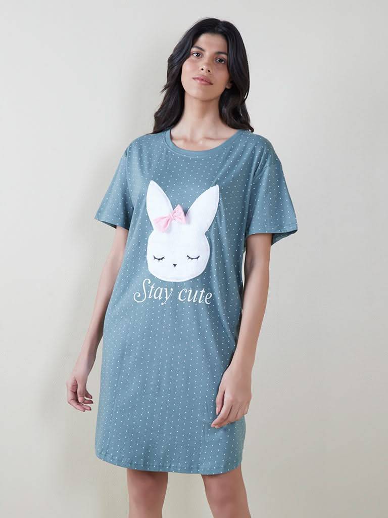 Wunderlove Green Bunny Design Nightdress