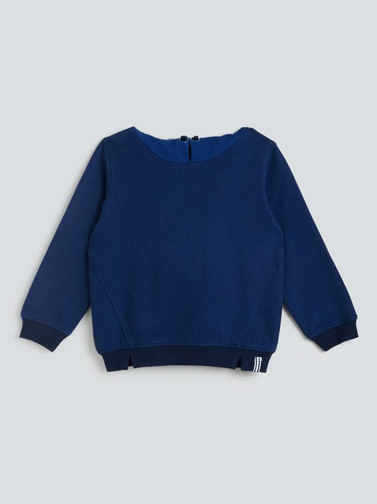 HOP Kids Dark Blue Colour-Block Hooded Sweatshirt