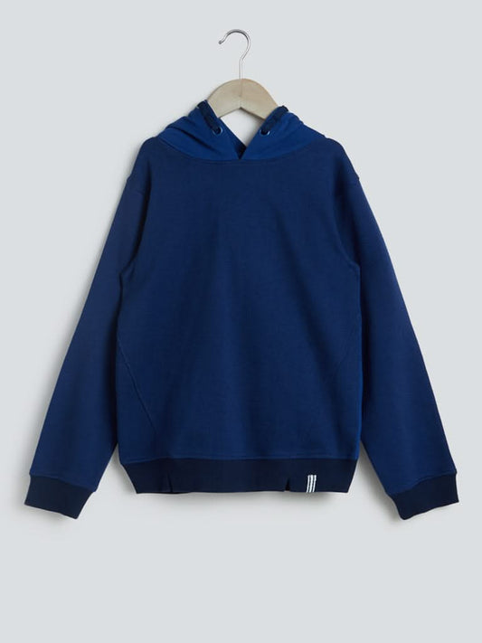 Y&F Kids Dark Blue Colour-Block Hooded Sweatshirt