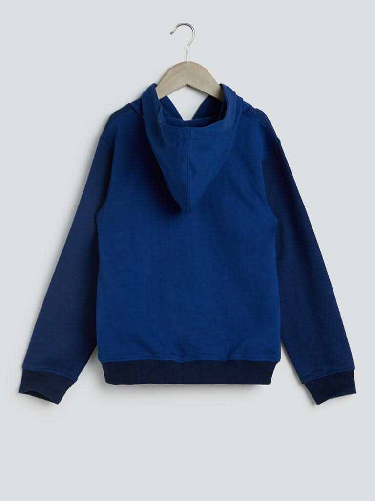 Y&F Kids Dark Blue Colour-Block Hooded Sweatshirt