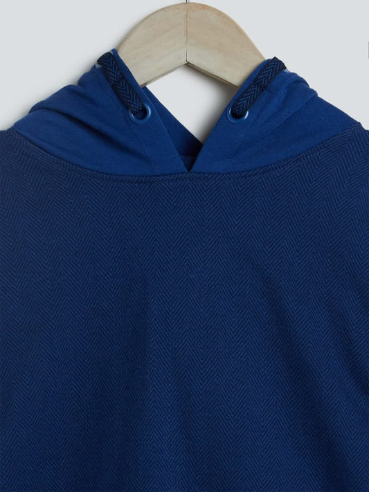 Y&F Kids Dark Blue Colour-Block Hooded Sweatshirt