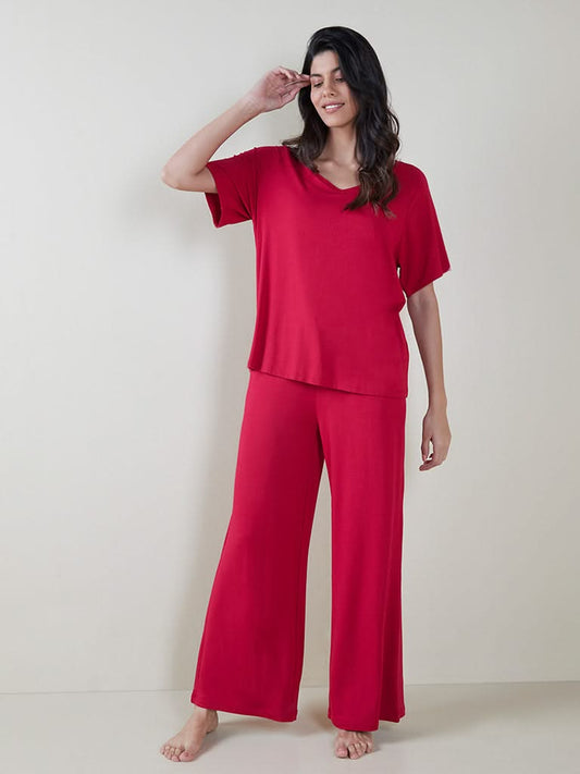 Wunderlove Red Flared Pyjamas