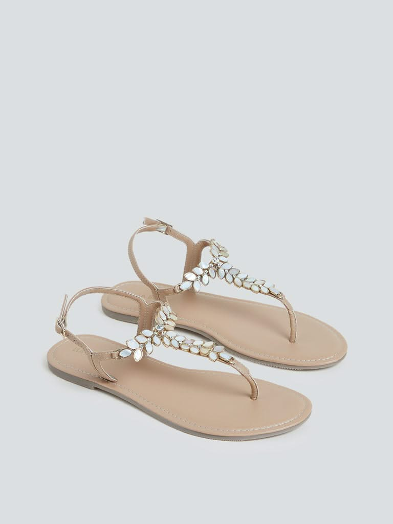 LUNA BLU Beige Leaf Pattern Sandals