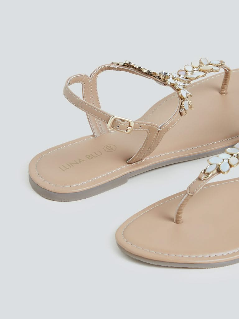 LUNA BLU Beige Leaf Pattern Sandals